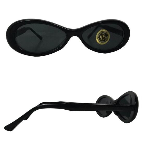 Deadstock 1990s Mod Black Oval Oversized Sunglasses Dark Lens - Picture 1 of 4